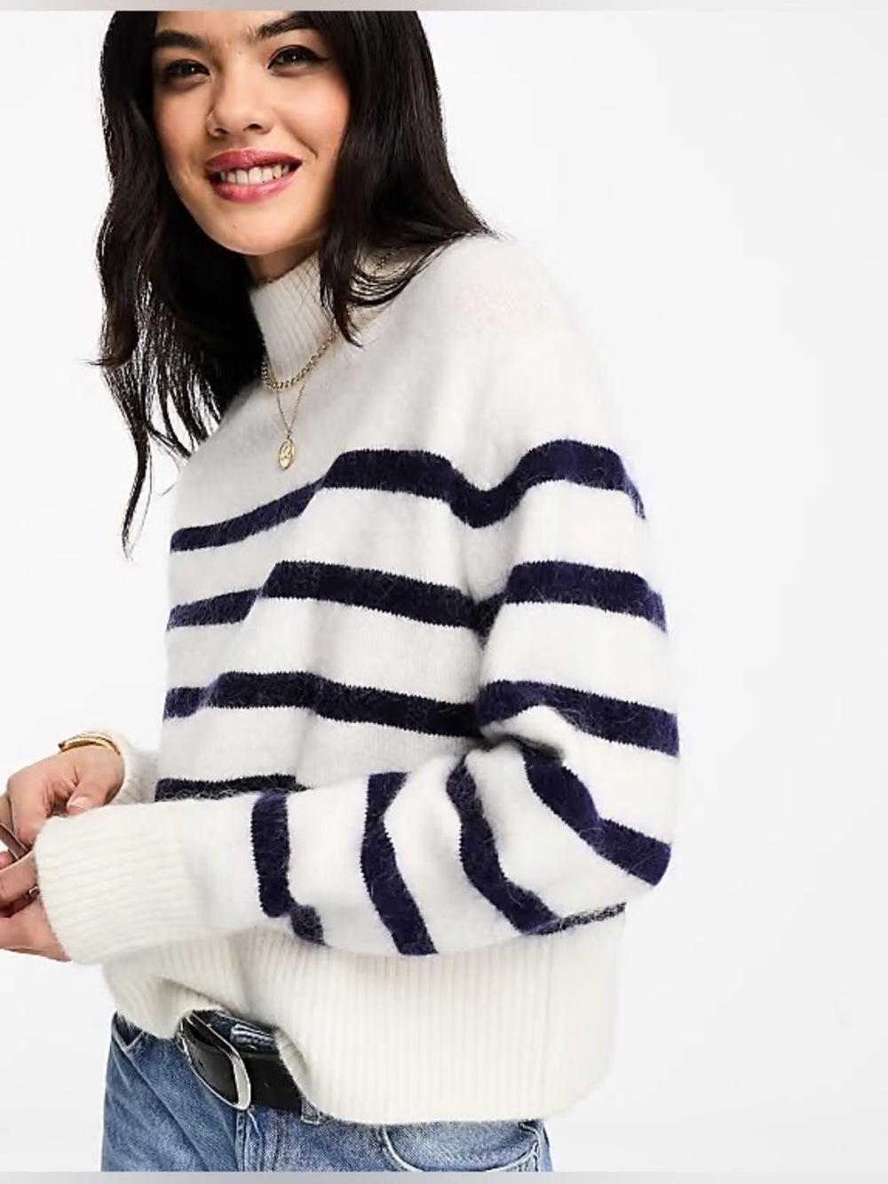 EUC & Other Stories Mock Neck Crop Sweater Striped size XS/Small Retails $90